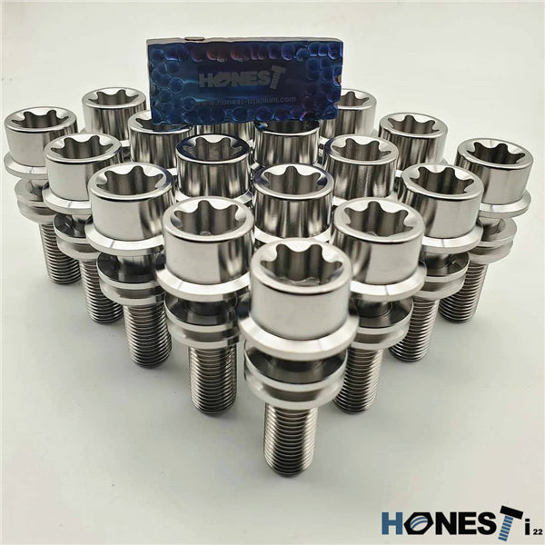 Porsche Hot forged T80 Titanium Wheel Lug Bolts with floating washers  M14 x 1.5 x 29mm, Ball Seat