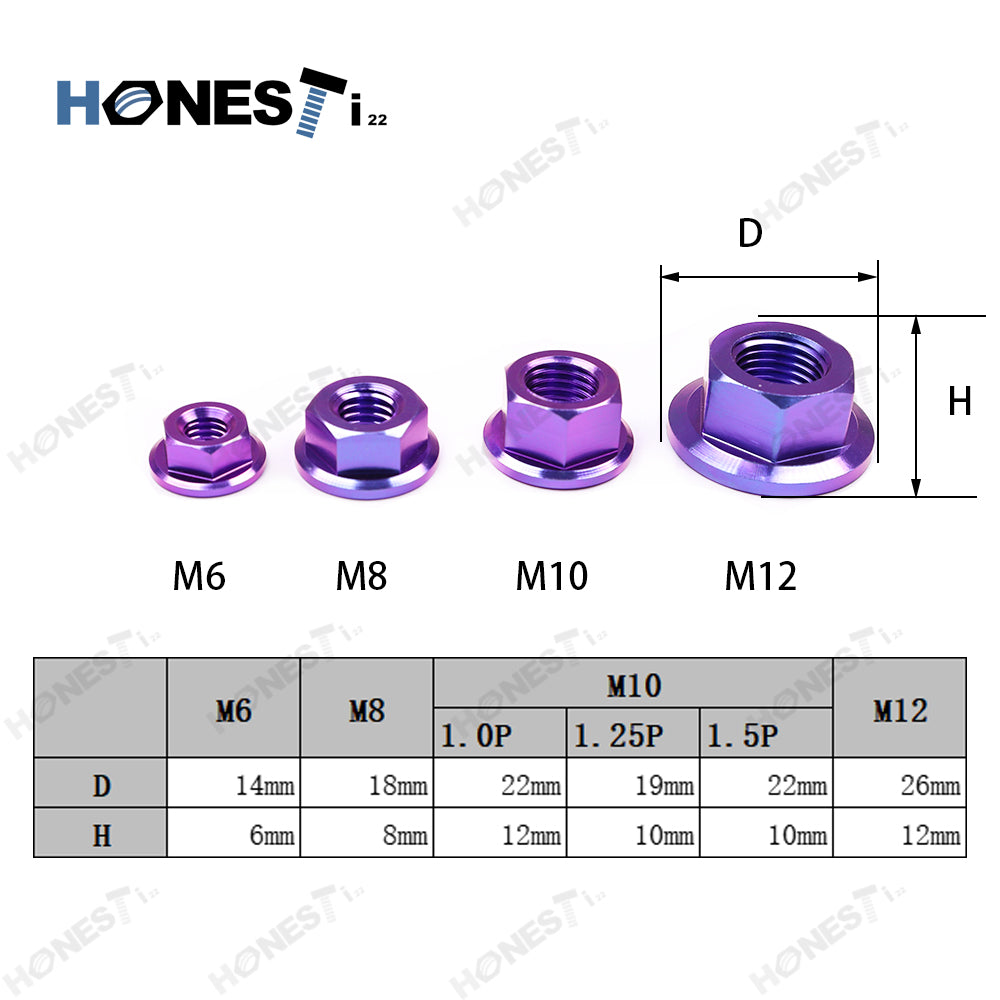 Grade 5 M6x1 Titanium flange nuts 6pcs