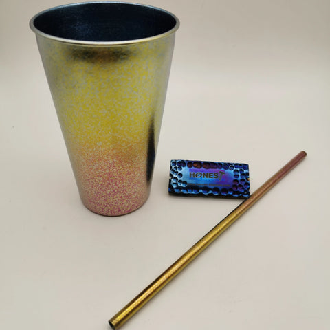 Titanium Cup with Titanium Straw, Rainbow Color