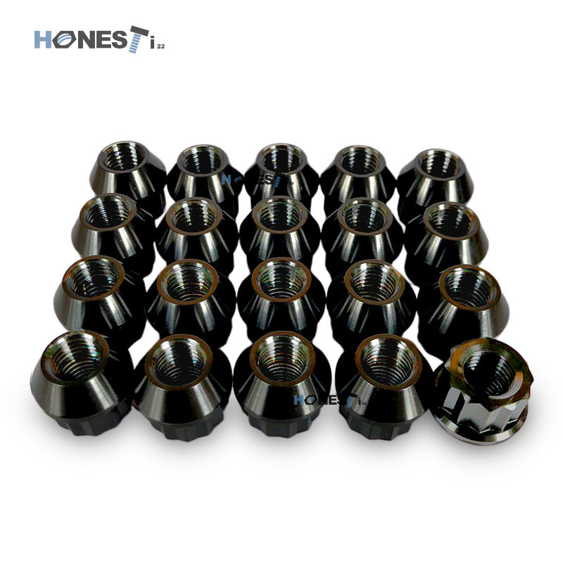 Gr5 Hot forged 12PT Titanium Lug Nuts, M12 x 1.5 x 20mm, Cone Seat, Open End for Acura, Mazda, Suzuki