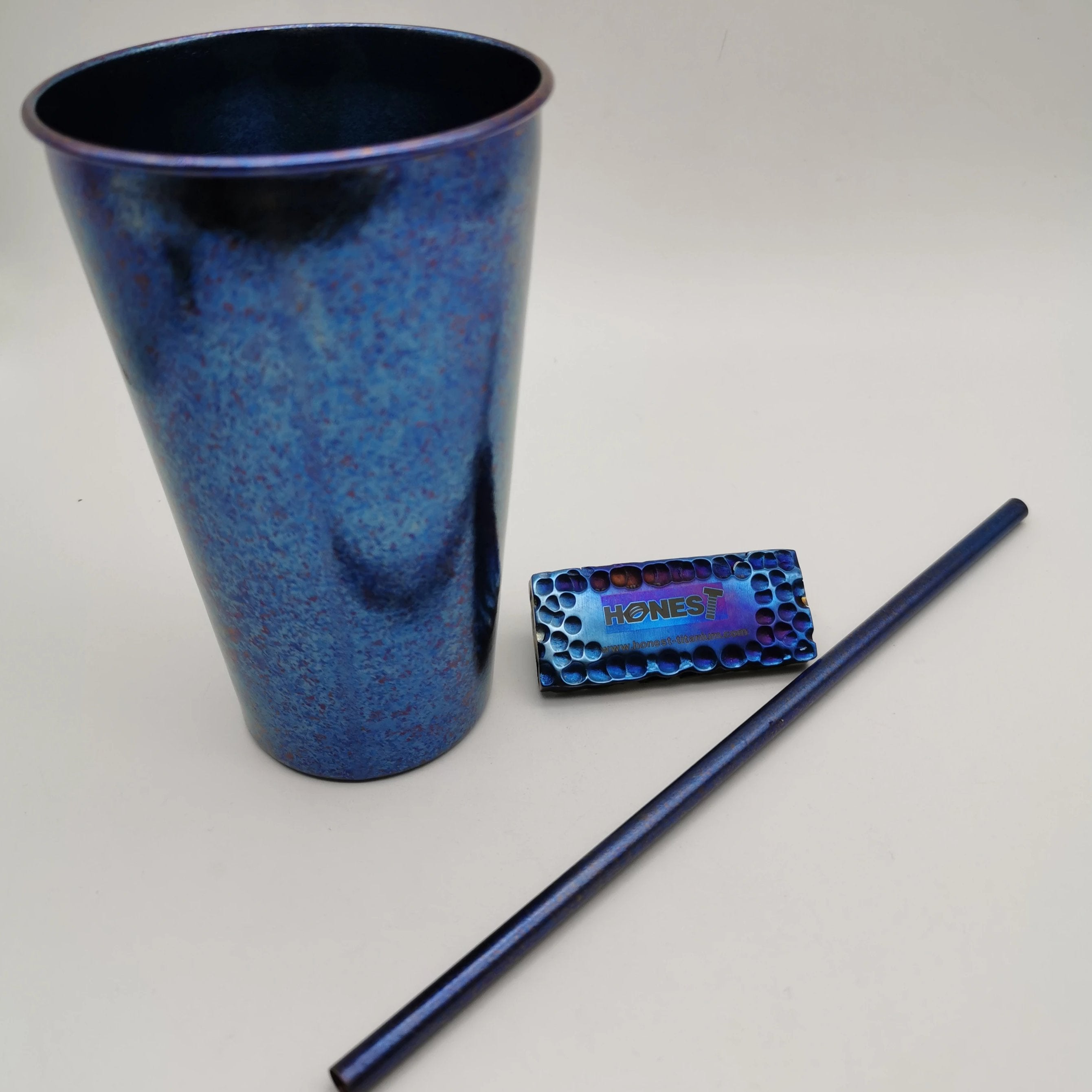 Titanium Cup with Titanium Straw, Dark Blue